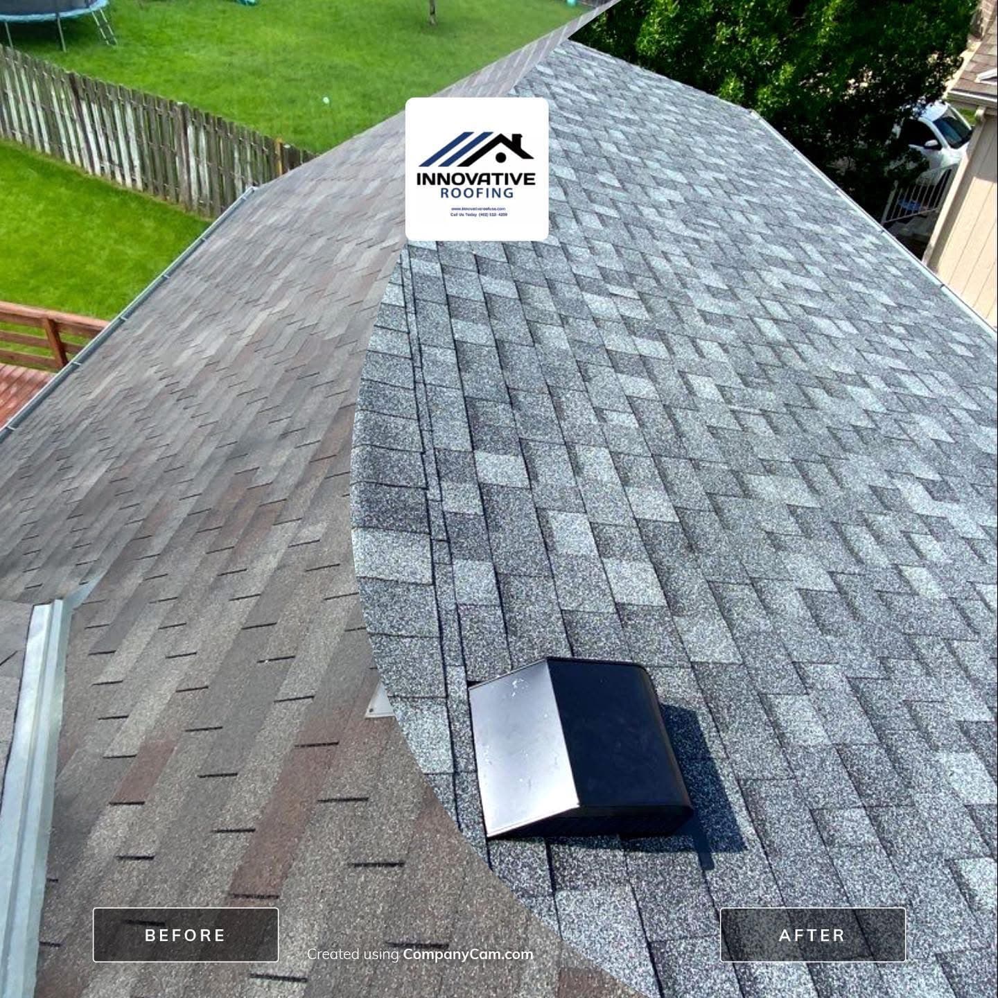 Before and after shingle roof replacement
